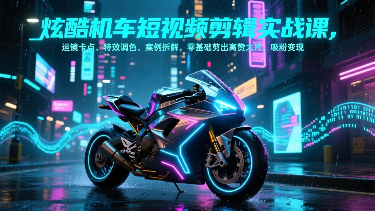 （17304期）炫酷机车短视频剪辑实战课，运镜卡点、特效调色、案例拆解，零基础剪出高赞大片，吸粉变现