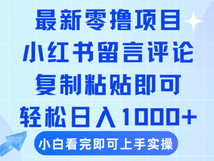最新零撸小项目，小红书留言评论，复制粘贴即可赚钱，轻松日入1000+