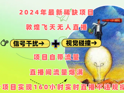 2024年最新稀缺项目敦煌飞天无人直播,内搭信号干扰+视觉碰撞防飞技术 ,项目自带流量,流量爆满,正个项目实现160小时实时直播不违规操