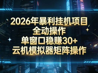 2026开年暴力挂G项目全自动操作单窗口稳賺30+云机-模拟器挂G掘金可批量矩阵操作【揭秘】