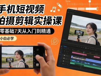 手机短视频拍摄剪辑实操课,零基础7天从入门到精通,小白必学