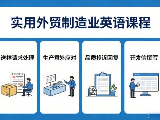 实用外贸制造业英语课程，教你专业处理送样请求、应对生产意外、回复品质投诉、撰写开发信等