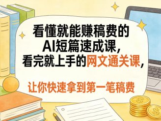 看懂就能賺稿费的AI短篇速成课，看完就上手的网文通关课，让你快速拿到第一笔稿费