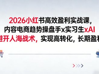 2026小红书高效盈利实战课，内容电商趋势操盘手x实习生xAI，避开人海战术，实现高转化，长期盈利