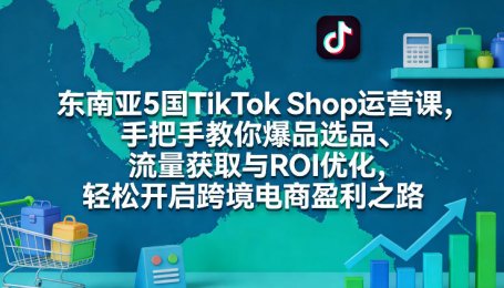 东南亚5国TikTok Shop运营课，手把手教你爆品选品、流量获取与ROI优化，轻松开启跨境电商盈利之路