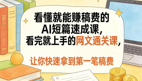 看懂就能賺稿费的AI短篇速成课，看完就上手的网文通关课，让你快速拿到第一笔稿费